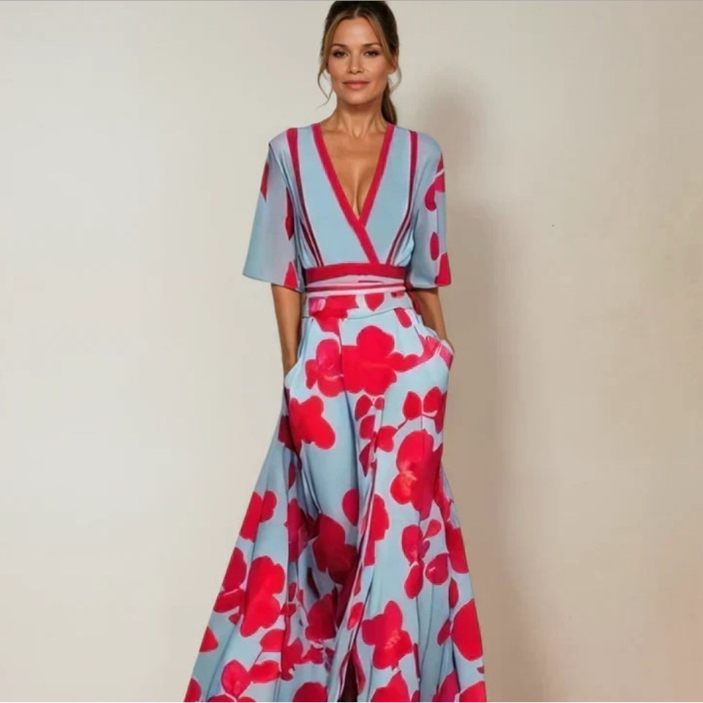 Floral Maxi Dress in Blue and Red